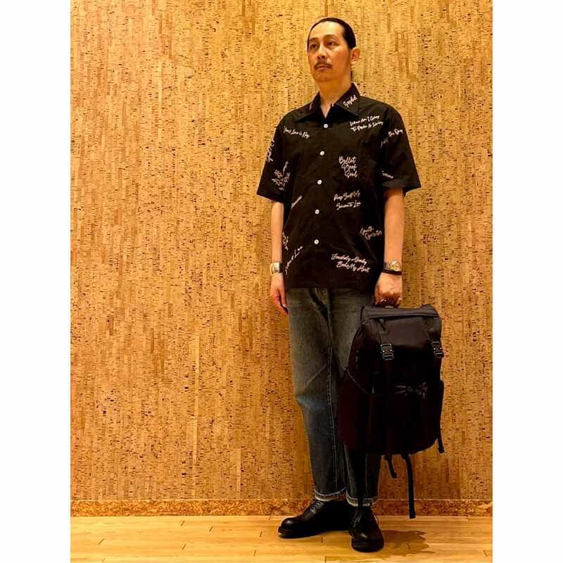 BARNEYS NEW YORK BARNEYS NEW YORK designed by TOMOHIRO KONNO オープンカラーシャツ BLACK