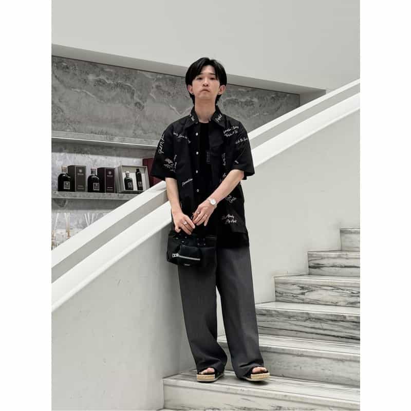 BARNEYS NEW YORK BARNEYS NEW YORK designed by TOMOHIRO KONNO オープンカラーシャツ BLACK