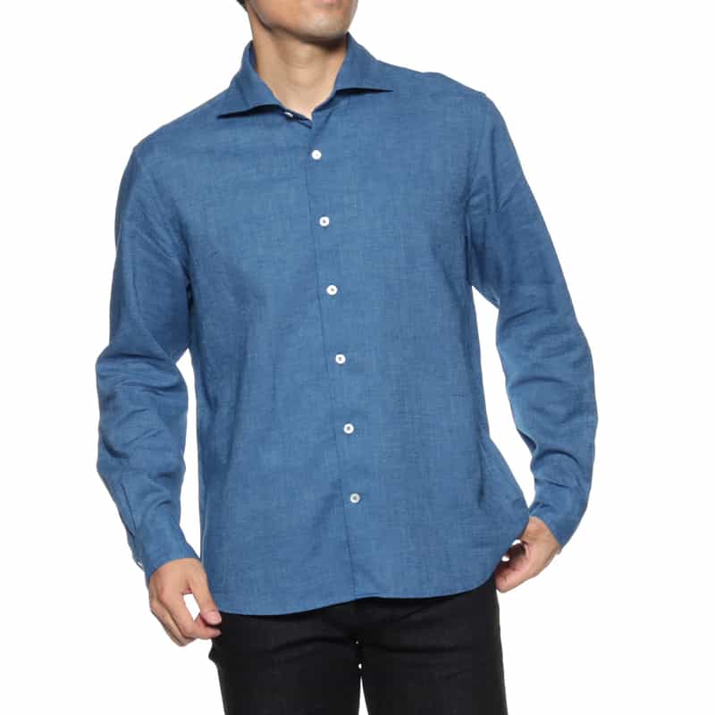 BARNEYS NEW YORK ウォッシャブル リネンシャツ BLUE