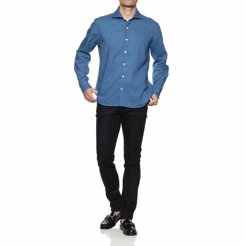 BARNEYS NEW YORK ウォッシャブル リネンシャツ BLUE