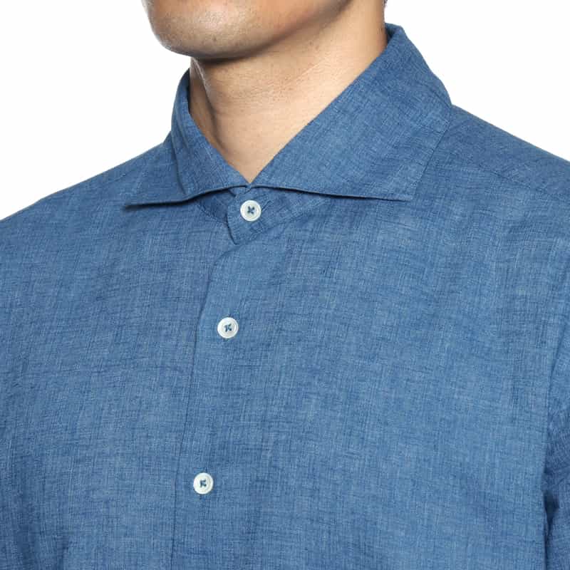 BARNEYS NEW YORK ウォッシャブル リネンシャツ BLUE