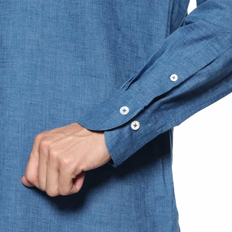 BARNEYS NEW YORK ウォッシャブル リネンシャツ BLUE