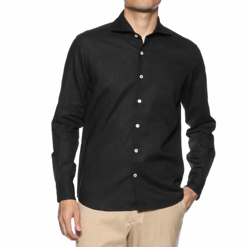 BARNEYS NEW YORK ウォッシャブル リネンシャツ BLACK