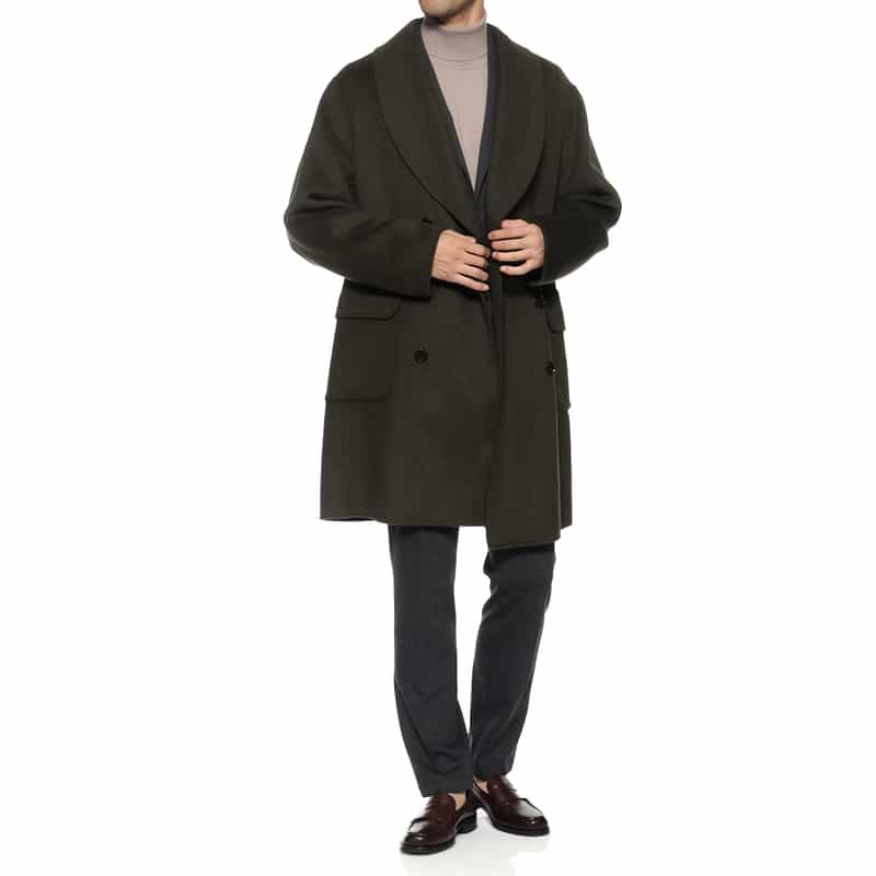 BARNEYS NEW YORK ダブルフェイス ショールカラーコート KHAKI