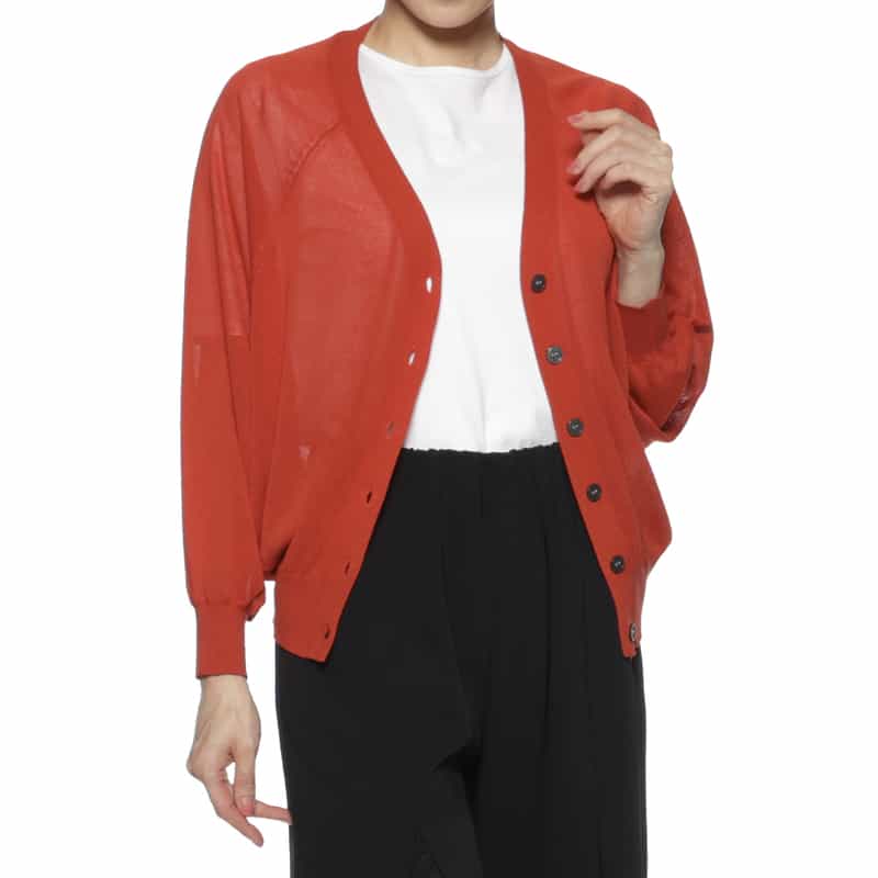 BARNEYS NEW YORK ウォッシャブル ドルマンスリーブニットカーディガン ORANGE