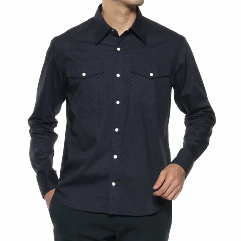 BARNEYS NEW YORK 小紋柄ウエスタンシャツ NAVY