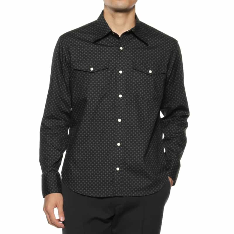 BARNEYS NEW YORK 小紋柄ウエスタンシャツ BLACK