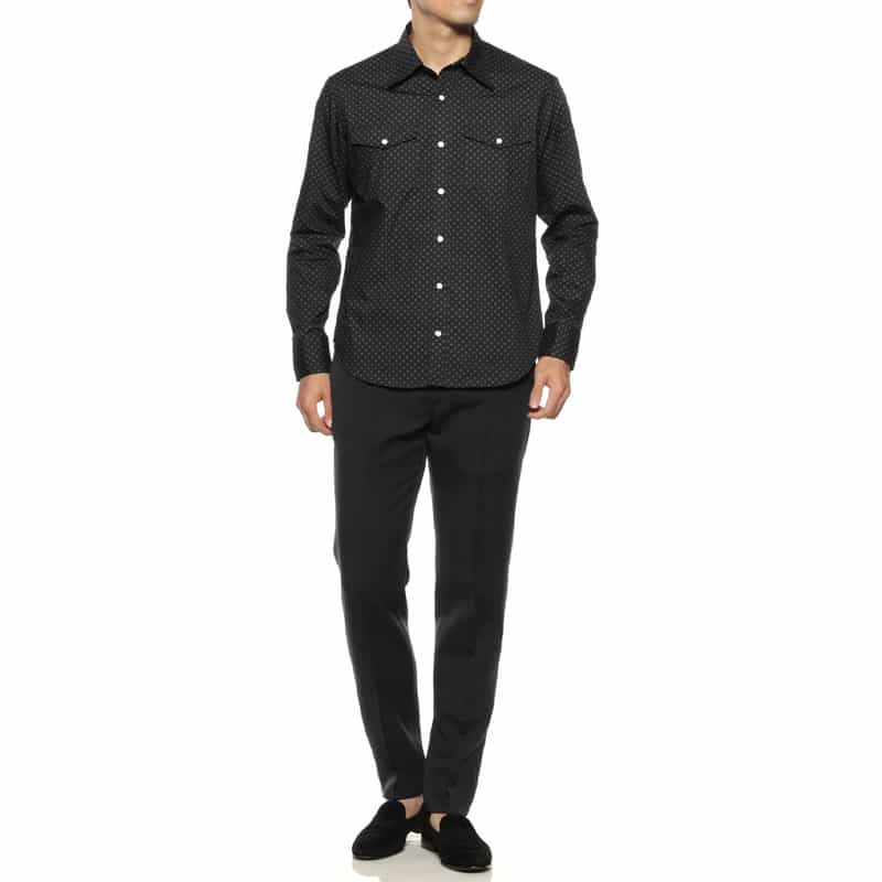 BARNEYS NEW YORK 小紋柄ウエスタンシャツ BLACK