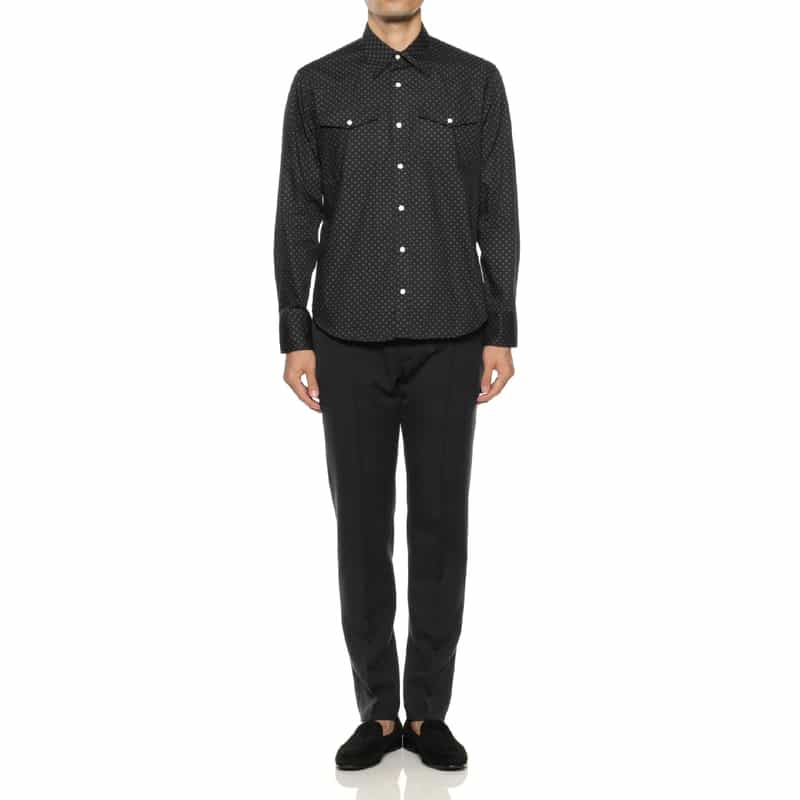 BARNEYS NEW YORK 小紋柄ウエスタンシャツ BLACK