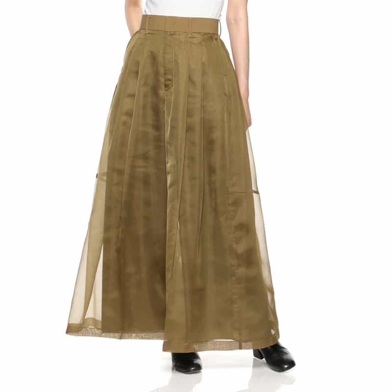 HYKE HYKE＜ハイク＞ シアー素材タック入りワイドパンツ BROWN