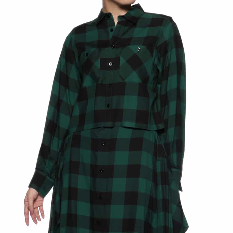HYKE HYKE ＜ハイク＞ チェック柄クロップドシャツ GREEN