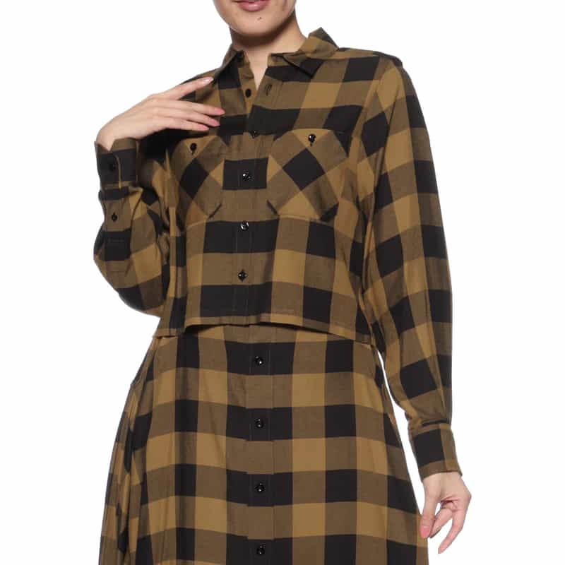 HYKE HYKE ＜ハイク＞ チェック柄クロップドシャツ BROWN