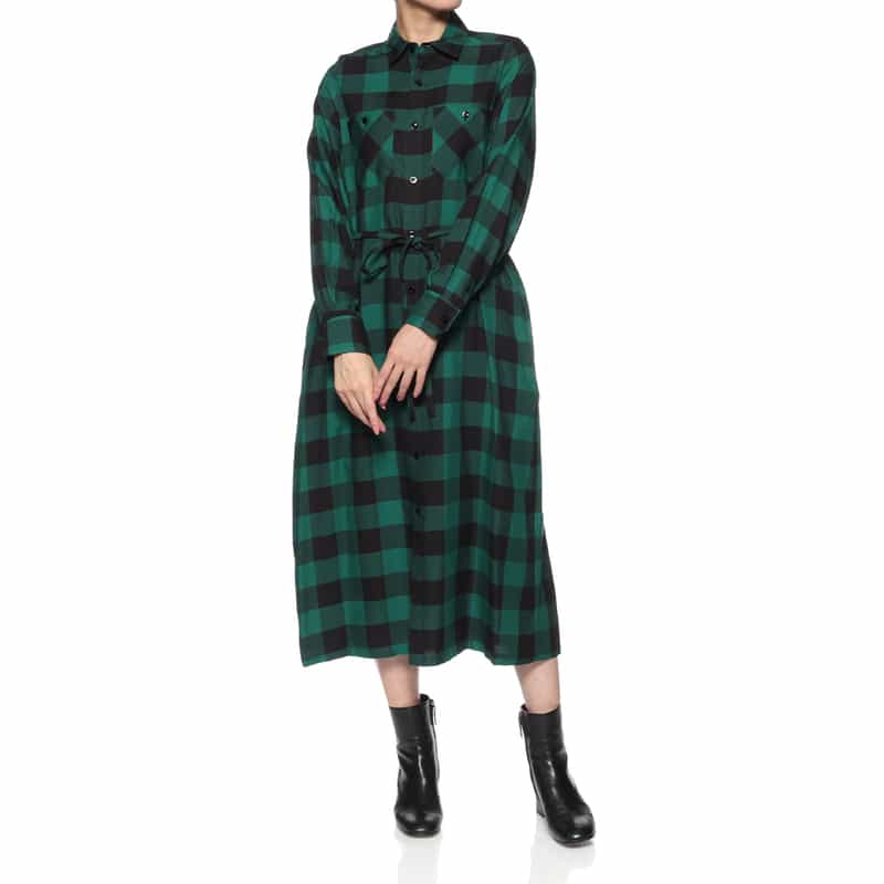 HYKE HYKE ＜ハイク＞ チェック柄ベルテッドシャツドレス GREEN