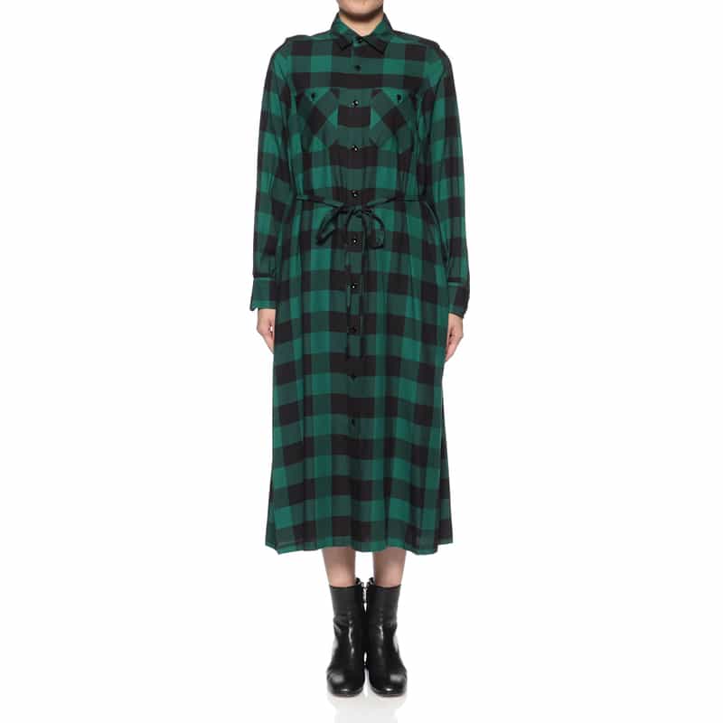 HYKE HYKE ＜ハイク＞ チェック柄ベルテッドシャツドレス GREEN