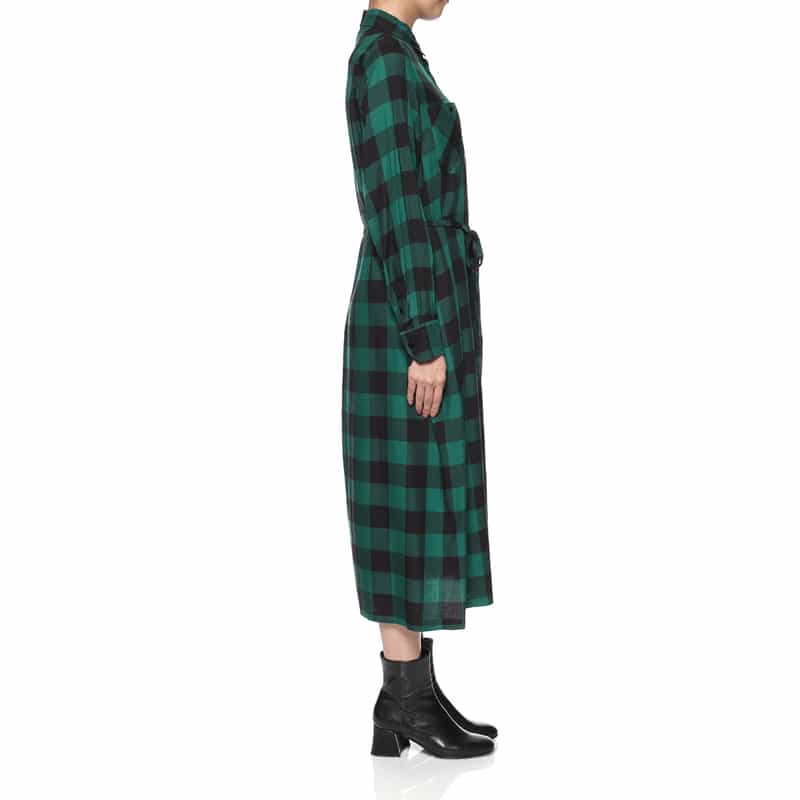 HYKE HYKE ＜ハイク＞ チェック柄ベルテッドシャツドレス GREEN