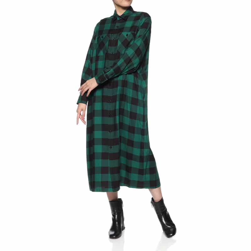 HYKE HYKE ＜ハイク＞ チェック柄ベルテッドシャツドレス GREEN
