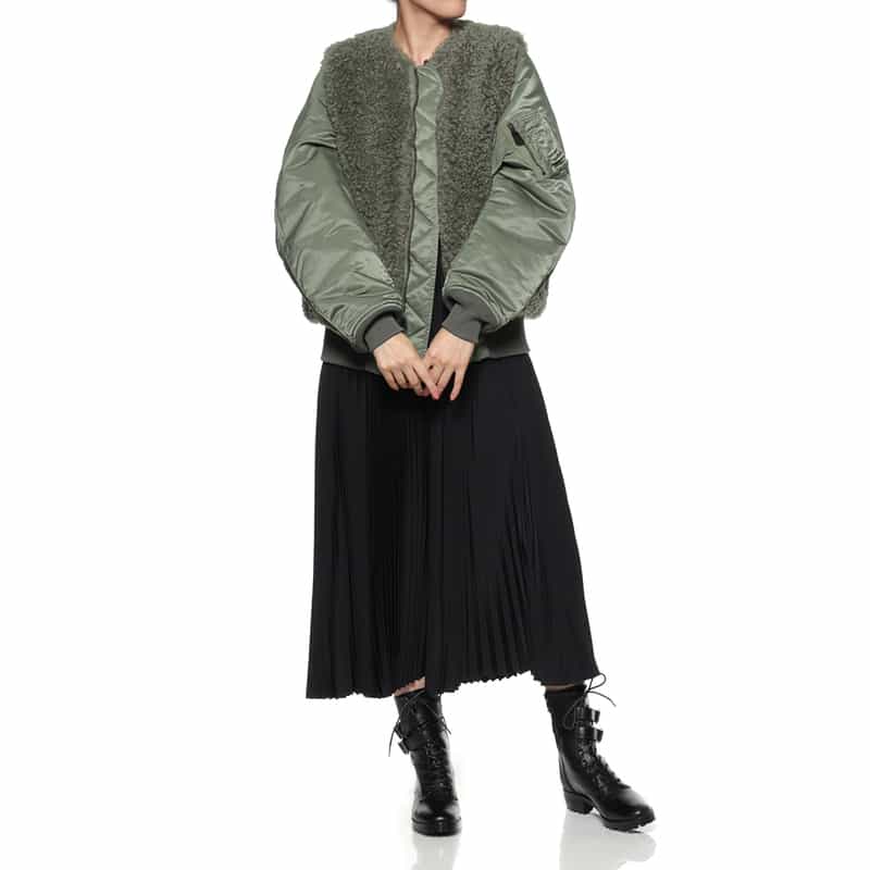 HYKE HYKE＜ハイク＞ フェイクムートン付MA-1ジャケット KHAKI