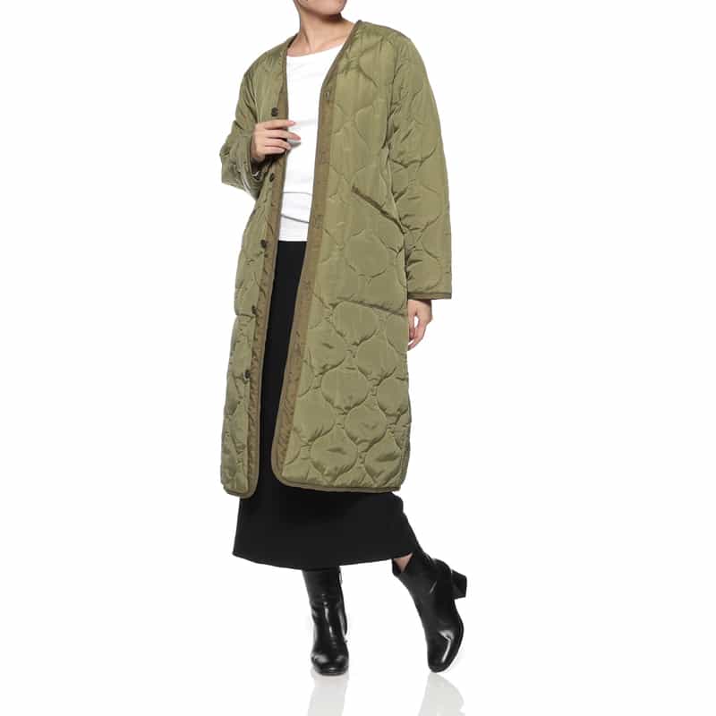 HYKE HYKE ＜ハイク＞ ノーカラーキルティングコート KHAKI