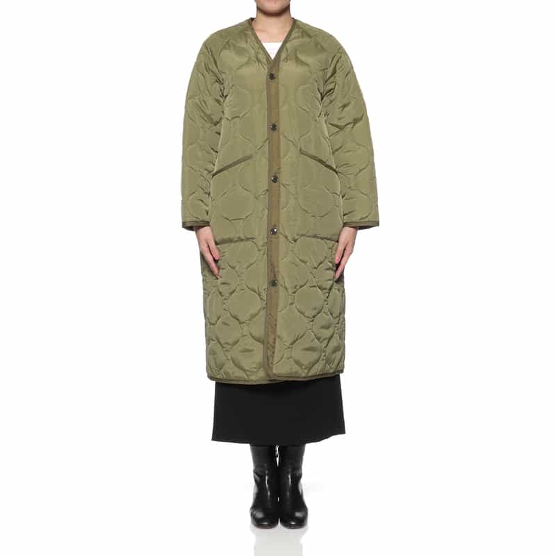 HYKE HYKE ＜ハイク＞ ノーカラーキルティングコート KHAKI