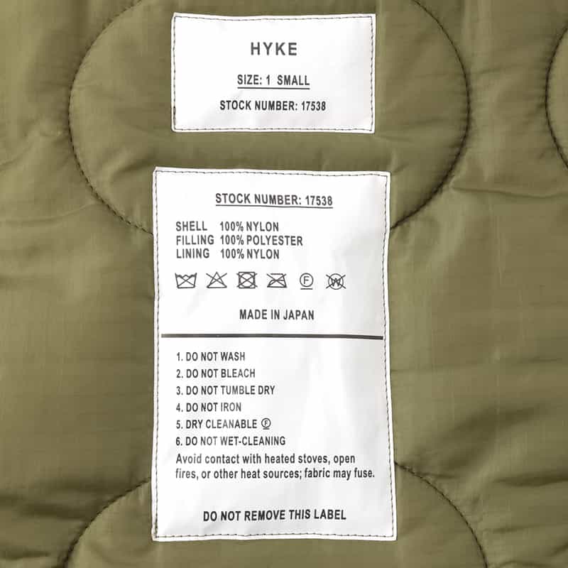 HYKE HYKE ＜ハイク＞ キルティングコート KHAKI