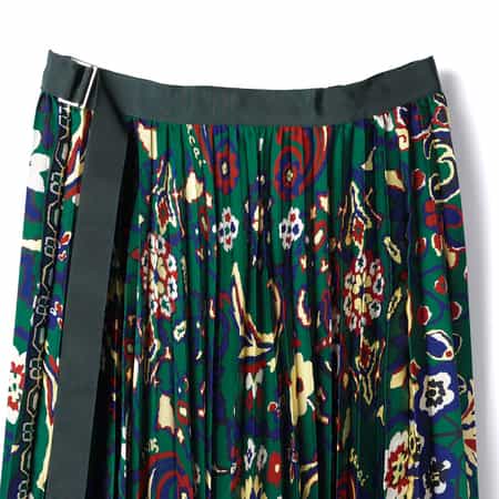 SACAI サカイ スカーフ柄 プリーツスカート 2 サカイsacai ウールチョークストライプ断ち切りプリーツスカート