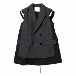 格安！整理のため出品！新品　SACAI ブラック メッシュ ベスト SACAI＜サカイ＞チェック柄テーラードベスト（2245871）｜SACAI