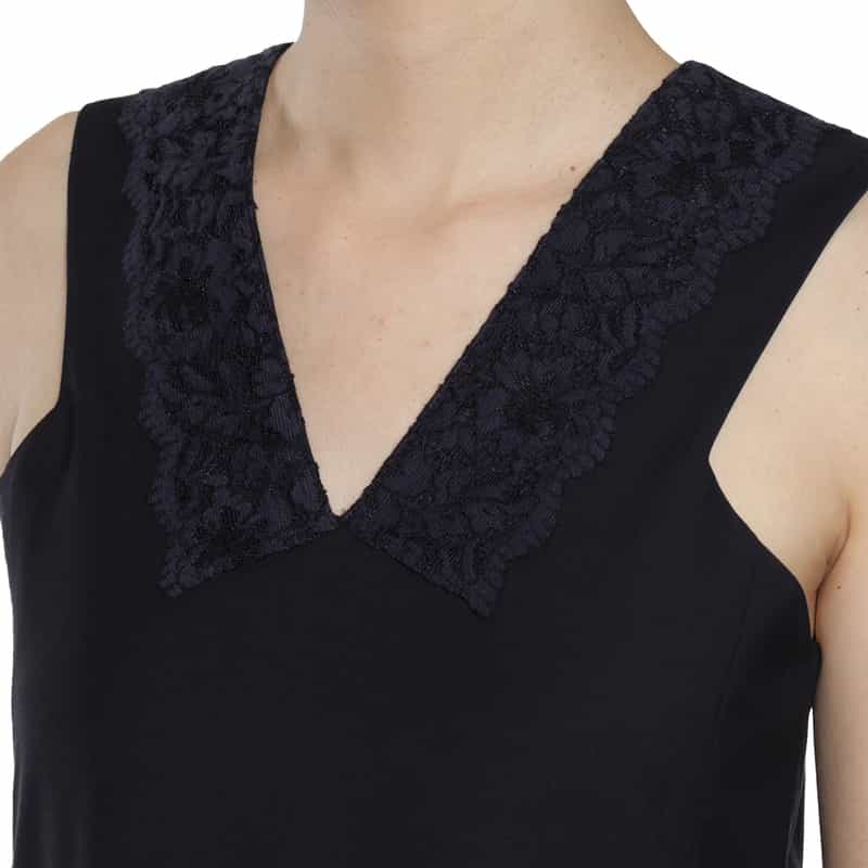 BARNEYS NEW YORK ウォッシャブル レースカラードレス NAVY