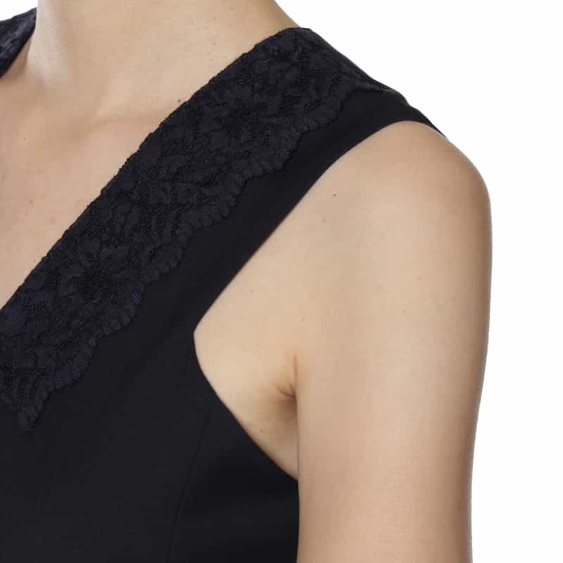 BARNEYS NEW YORK ウォッシャブル レースカラードレス NAVY