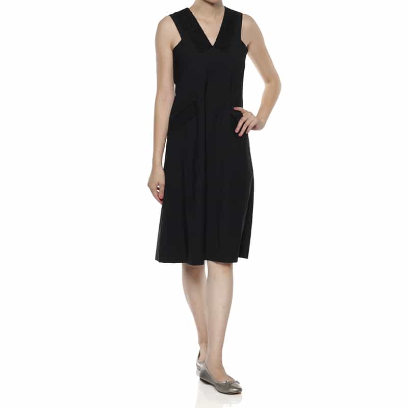 BARNEYS NEW YORK ウォッシャブル レースカラードレス BLACK