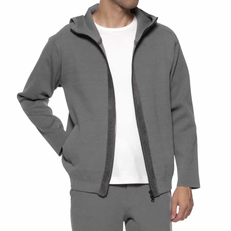 BARNEYS NEW YORK ウォッシャブル ジップアップニットパーカー GRAY