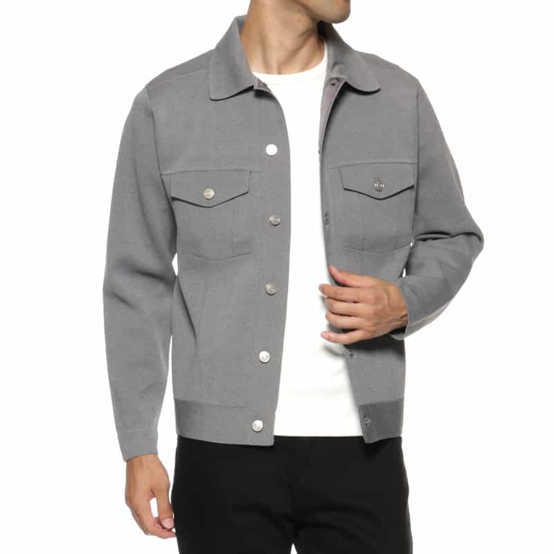 BARNEYS NEW YORK ウォッシャブル ニットジャケット GRAY