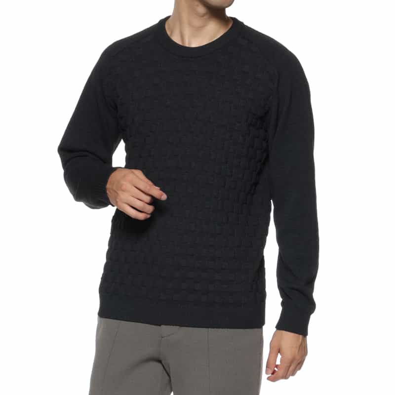 BARNEYS NEW YORK ウォッシャブル ブリスターニットプルオーバー NAVY