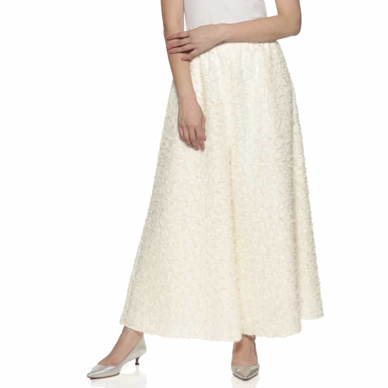 BARNEYS NEW YORK ウォッシャブル ジャギー素材ワイドパンツ WHITE
