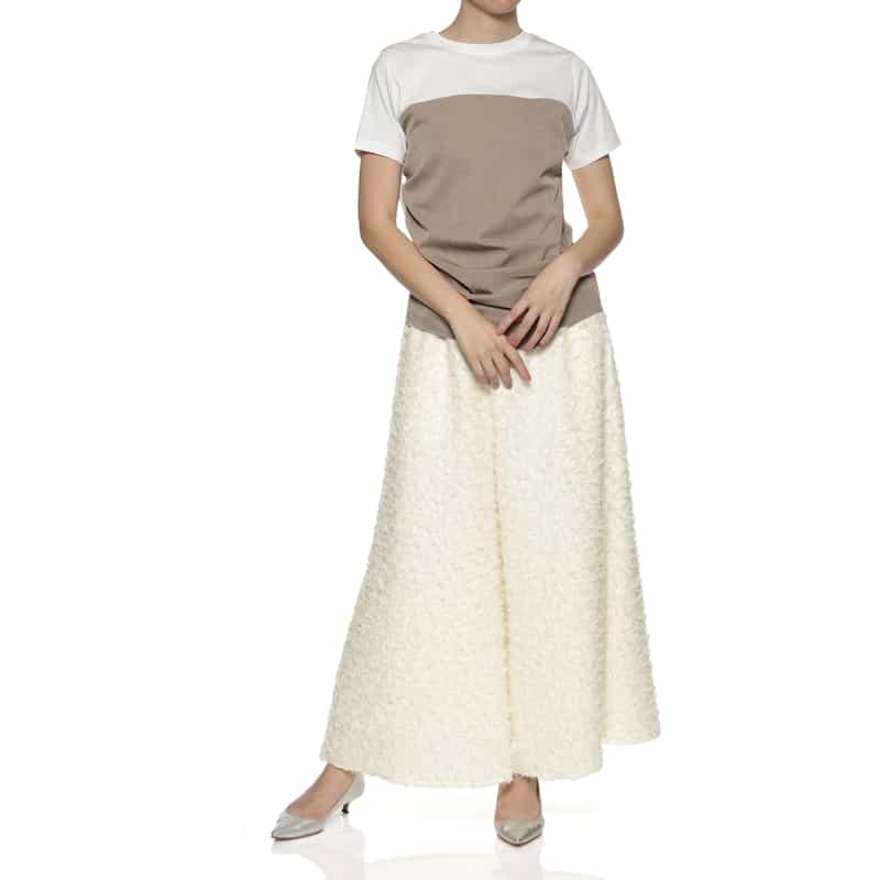 BARNEYS NEW YORK ウォッシャブル ジャギー素材ワイドパンツ WHITE