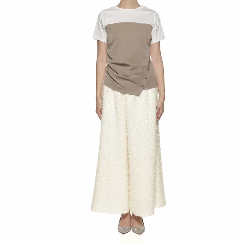 BARNEYS NEW YORK ウォッシャブル ジャギー素材ワイドパンツ WHITE