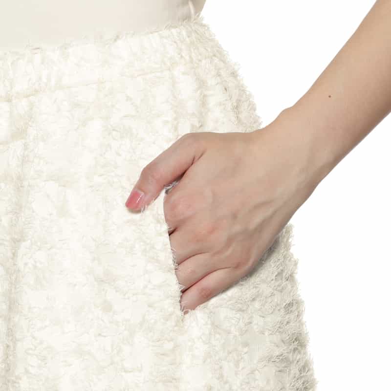 BARNEYS NEW YORK ウォッシャブル ジャギー素材ワイドパンツ WHITE