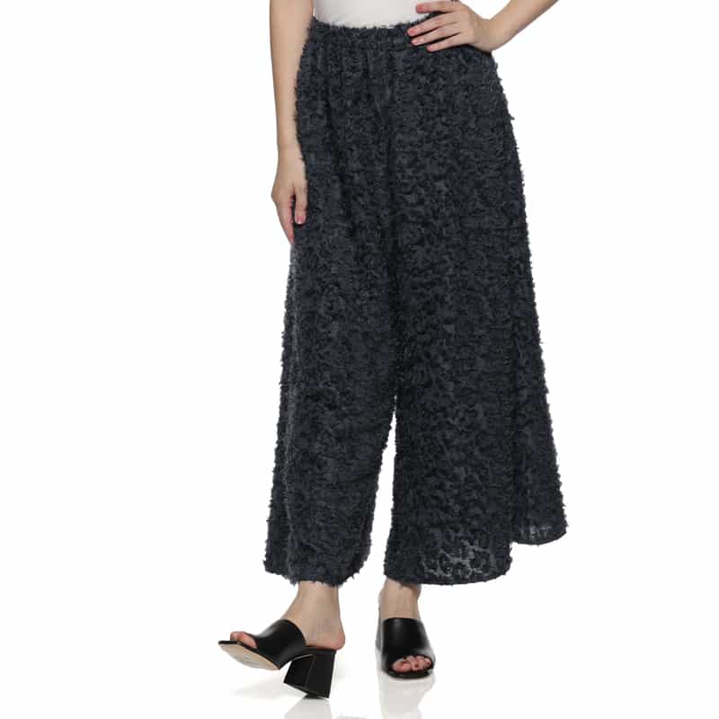 BARNEYS NEW YORK ウォッシャブル ジャギー素材ワイドパンツ NAVY