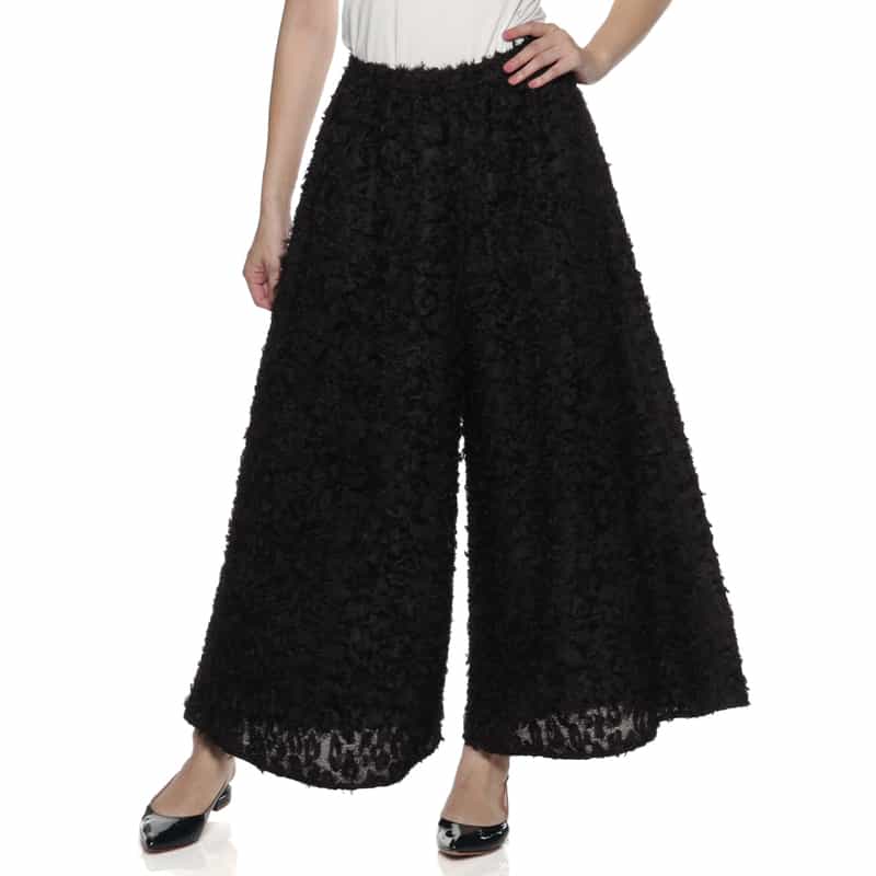 BARNEYS NEW YORK ウォッシャブル ジャギー素材ワイドパンツ BLACK