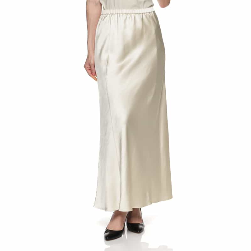 BARNEYS NEW YORK ウォッシャブル ロングサテンスカート WHITE