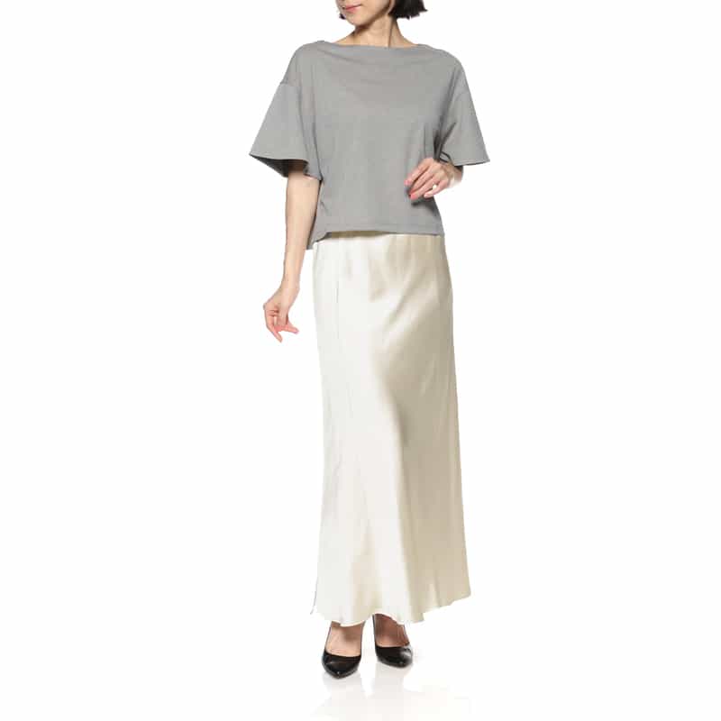 BARNEYS NEW YORK ウォッシャブル ロングサテンスカート WHITE