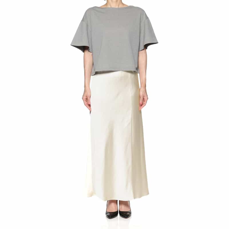 BARNEYS NEW YORK ウォッシャブル ロングサテンスカート WHITE