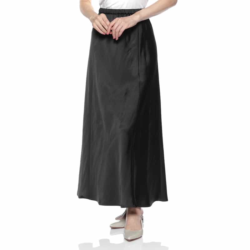 BARNEYS NEW YORK ウォッシャブル ロングサテンスカート BLACK