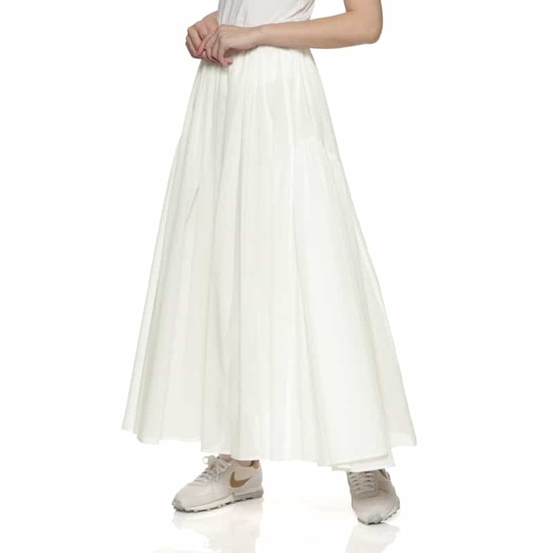 BARNEYS NEW YORK ウォッシャブル ギャザーロングスカート WHITE