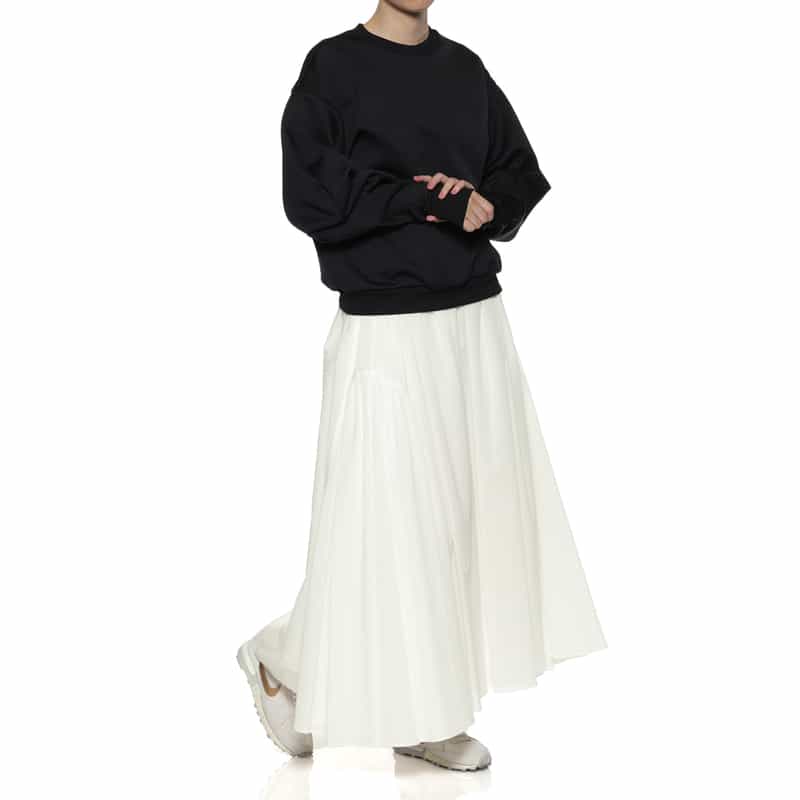 BARNEYS NEW YORK ウォッシャブル ギャザーロングスカート WHITE