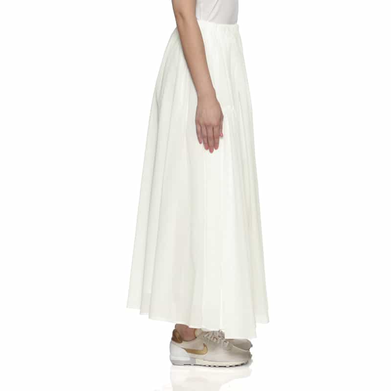 BARNEYS NEW YORK ウォッシャブル ギャザーロングスカート WHITE