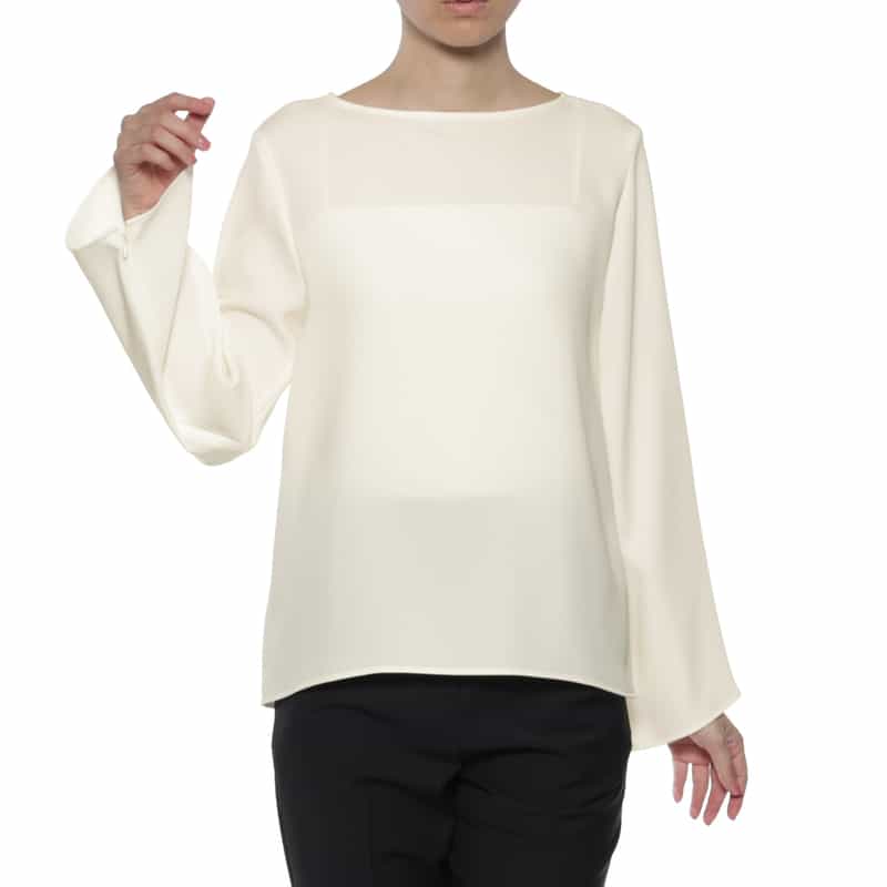 BARNEYS NEW YORK ウォッシャブル フレアスリーブブラウス WHITE