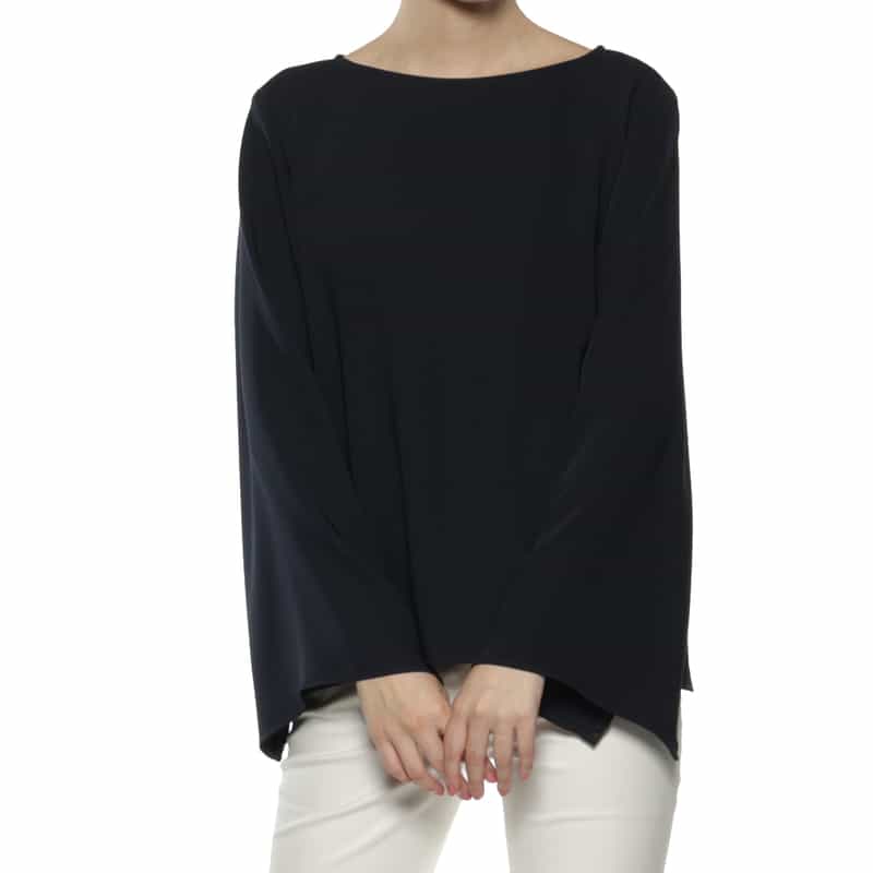 BARNEYS NEW YORK ウォッシャブル フレアスリーブブラウス NAVY