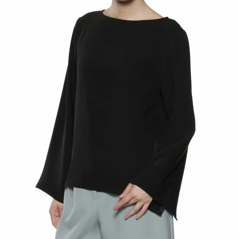 BARNEYS NEW YORK ウォッシャブル フレアスリーブブラウス BLACK