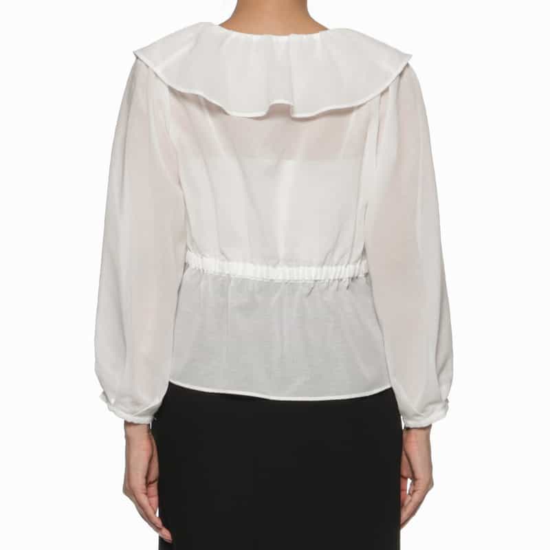 BARNEYS NEW YORK ウォッシャブル フリル付Vネックブラウス WHITE