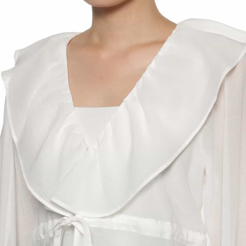 BARNEYS NEW YORK ウォッシャブル フリル付Vネックブラウス WHITE